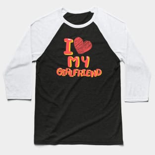 I Love My Girlfriend Heart Balloons Black Baseball T-Shirt